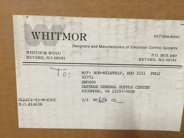 Whitmor Type AQB Panel DWG. NO. 815-1197148 Rev A