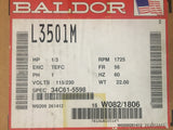 NEW!!! Baldor Thermally Protected L3501M Motor 1/3HP 1725 RPM 115/230V TEFC NSN:6105-01-198-3065