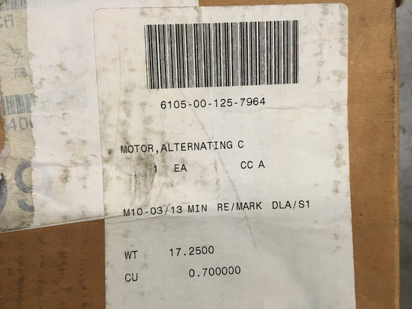 A.O. Smith 316P001 AC Motor, 1/4HP, 115V, 1725RPM, 1PH, NSN:6105-00-125-7964