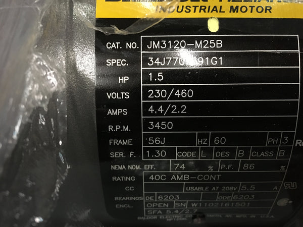 NEW!!! Baldor-Reliance JM3120-M25B AC Motor, 1 1/2 HP 230/460V 3450 RPM 56J FR 3PH NSN: 6105-01-386-9706