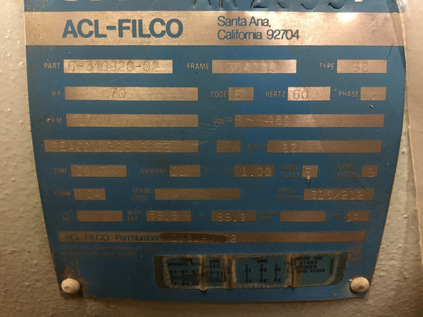 Gould (ACL-Filco) 70HP AC Motor 460v/3phase/60Hz 1800 RPM Model:AR2655 NSN:6105-01-130-2064