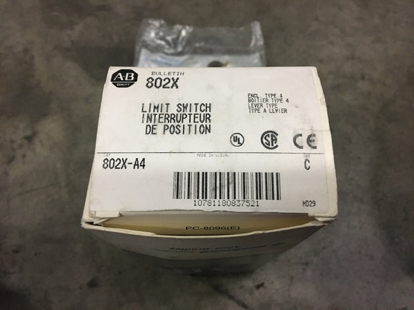 New Allen Bradley 802X-A4 Limit Switch, Lever Type