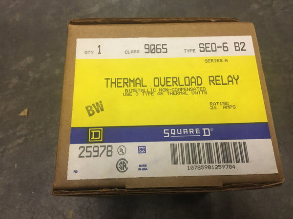 NEW!!! Square D 9065 SE0-6 Thermal Overload Relay 600 Volt 26 Amp