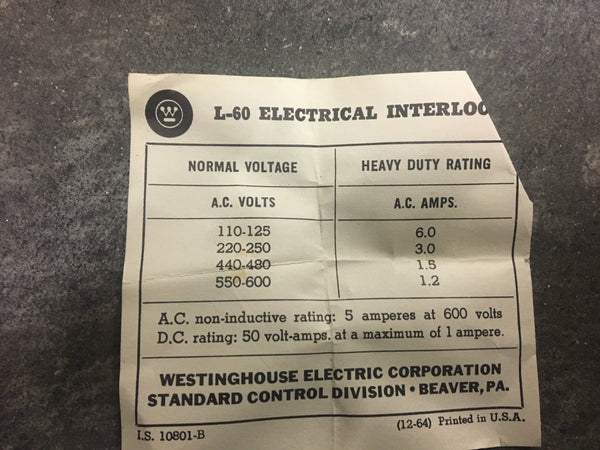 Westinghouse 557D-650-G0-8 Interlock Relay NSN:5945-00-184-7497