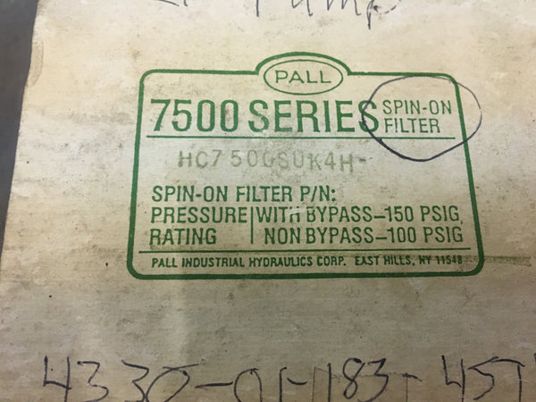 New!!! Pall HC-7500SUK-4H Hydraulic Filter Element NSN:4330-01-183-4514