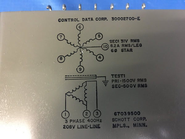 Control Data Systems Power Transformer NSN:5950-01-072-3968 Model:30002700