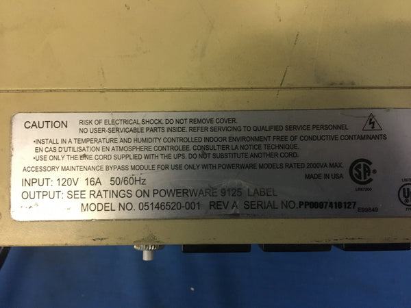 Powerware 9125 Powerpass Distribution Module Model:05146520-001