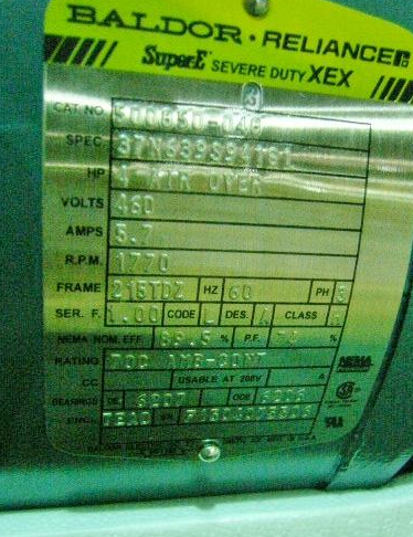 4 HP 460V/3/60Hz Baldor Reliance Super Duty Motor P/N: 500850-048